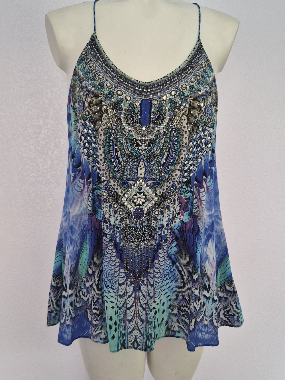 Camilla Blue Teal Embellished Spaghetti-Strap Cami.